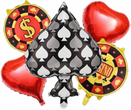 MPS MY PARTY SUPPLIERSĀ® Set of 5 Casino Theme Party Foil Balloon Casino Theme Party Decoration Playing Cards Balloons Spades Heart Shaped Casino Foil Balloons Casino Night Card Game Balloons