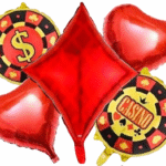 MPS MY PARTY SUPPLIERS® Set of 5 Casino Theme Party Foil Balloon Casino Theme Party Decoration Playing Cards Balloons Spades Heart Shaped Casino Foil Balloons Casino Night Card Game Balloons