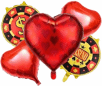 MPS MY PARTY SUPPLIERS® Set of 5 Casino Theme Party Foil Balloon Casino Theme Party Decoration Playing Cards Balloons Spades Heart Shaped Casino Foil Balloons Casino Night Card Game Balloons