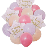 MPS MY PARTY SUPPLIERS® Set of 16 Happy birthday balloon decoration set pink Star shaped foil balloon Birthday Balloons for Decoration Pink Foil Balloons for Birthday Decoration
