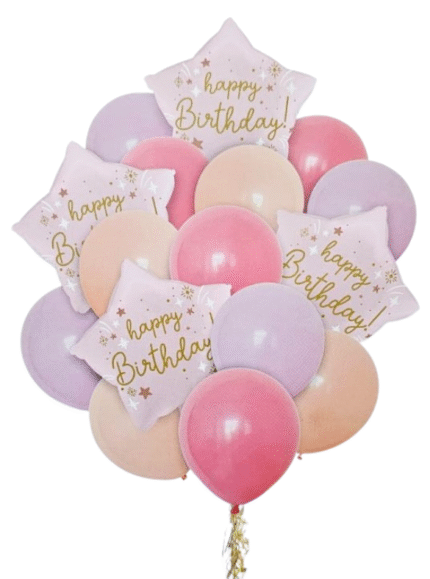 MPS MY PARTY SUPPLIERSĀ® Set of 16 Happy birthday balloon decoration set pink Star shaped foil balloon Birthday Balloons for Decoration Pink Foil Balloons for Birthday Decoration