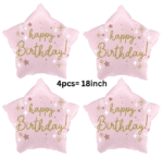 MPS MY PARTY SUPPLIERSĀ® Set of 16 Happy birthday balloon decoration set pink Star shaped foil balloon Birthday Balloons for Decoration Pink Foil Balloons for Birthday Decoration - Image 3