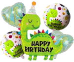 MPS MY PARTY SUPPLIERSĀ® Set of 5 Dinosaur with hat foil balloons and marble print heart balloons for dinosaur theme birthday decoration for kids boys girls, Animal balloons, Dinosaur Balloon - Image 3