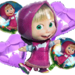 MPS MY PARTY SUPPLIERS® Set of 5 Masha and the Bear Theme Party Supplies, Jungle animal theme, cartoon cute Little Girl balloon, heart balloon