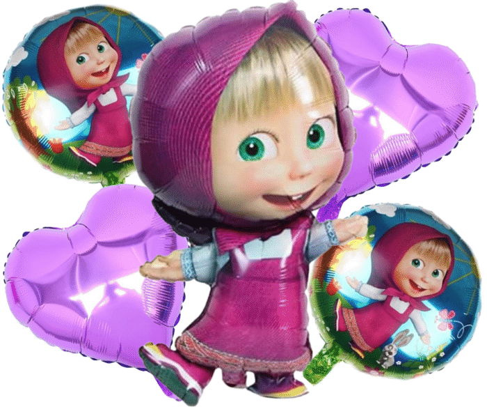 MPS MY PARTY SUPPLIERS® Set of 5 Masha and the Bear Theme Party Supplies, Jungle animal theme, cartoon cute Little Girl balloon, heart balloon - Image 1