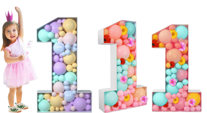 MPS MY PARTY SUPPLIERS® Number 1 Balloon Frame 70cm Pre-Cut Kit, First Birthday Decoration Props, Large Cardboard Numbers for Balloons Frame DIY, Large Foam Board First Birthday Backdrop - Image 9