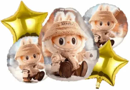 MPS MY PARTY SUPPLIERS® Set of 5 Cartoon Foil Balloon Kids Party Cartoon Theme Monster Bunny Doll Plush Toy Birthday Gift Star Foil Balloon Foil Balloons for kids Birthday Decoration