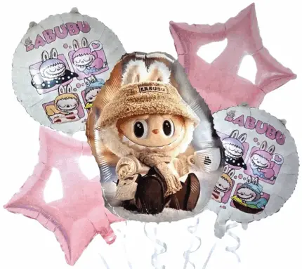 MPS MY PARTY SUPPLIERS® Set of 5 Cartoon Foil Balloon Kids Party Cartoon Theme Monster Bunny Doll Plush Toy Birthday Gift Star Foil Balloon Foil Balloons for kids Birthday Decoration