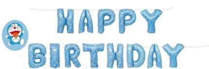 MPS MY PARTY SUPPLIERS®13Pcs 16inch Doraemon Printed Blue Happy Birthday Letter Foil Balloons Decoration for Birthday Foil balloons for birthday decoration Balloon Set For Decoration (13Pcs 16inch)