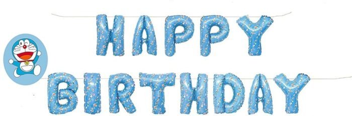 MPS MY PARTY SUPPLIERS®13Pcs 16inch Doraemon Printed Blue Happy Birthday Letter Foil Balloons Decoration for Birthday Foil balloons for birthday decoration Balloon Set For Decoration (13Pcs 16inch) - Image 1
