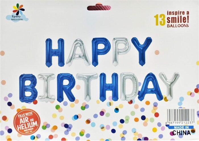 MPS MY PARTY SUPPLIERS®13Pcs 16inch Blue-Silver Happy Birthday Letter Foil Balloons Decoration for Birthday Foil balloons for birthday decoration Balloon Set for Decoration (13Pcs 16inch) - Image 4