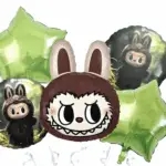 MPS MY PARTY SUPPLIERS® Set of 5 Labubu Cartoon Foil Balloon Kids Party Cartoon Theme Monster Bunny Doll Plush Toy Birthday Gift Star Foil Balloon Foil Balloons for kids Birthday Decoration