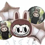 MPS MY PARTY SUPPLIERS® Set of 5 Cartoon Labubu Foil Balloon Kids Party Cartoon Theme Monster Bunny Doll Plush Toy Birthday Gift Star Foil Balloon Foil Balloons for kids Birthday Decoration
