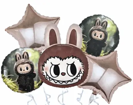 MPS MY PARTY SUPPLIERSĀ® Set of 5 Cartoon Labubu Foil Balloon Kids Party Cartoon Theme Monster Bunny Doll Plush Toy Birthday Gift Star Foil Balloon Foil Balloons for kids Birthday Decoration