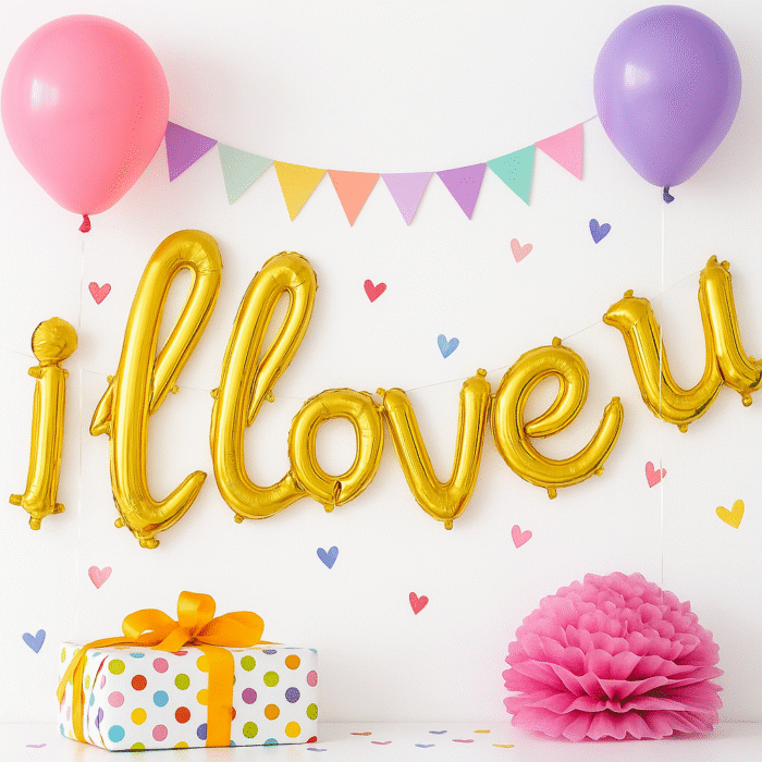 i live u balloon MPS MY PARTY SUPPLIERS® Golden i love u Golden Cursive Happy Birthday Letter Foil Balloons Colorful Birthday Letters Foil Banner Balloons Mylar Balloons for Birthday Decoration Birthday Décor Supplies - Image 1