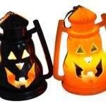 MPS My Party Suppliers Set of 2 Halloween Lamps, Halloween laltern, LED for Halloween Decoration, Halloween Hanging Decoration (orangr-Black laltern)