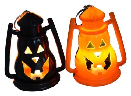 MPS My Party Suppliers Set of 2 Halloween Lamps, Halloween laltern, LED for Halloween Decoration, Halloween Hanging Decoration (orangr-Black laltern)