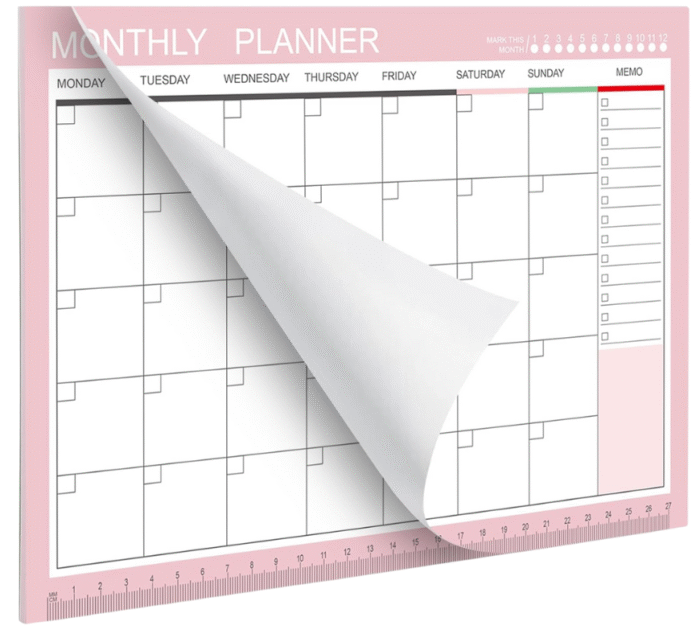 MPS MY PARTY SUPPLIERS® 1pc Pink Monthly Planner, To Do List Notebook Tear-Off Sheets Undated Make-A-List Calendar Desk Pads for Organizing & Scheduling Tasks Ideal for Home Office Fancy Stationery Items - Image 3