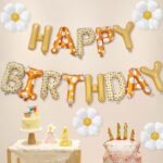 MPS MY PARTY SUPPLIERS®13Pcs 16inch Daisy Flower Printed Happy Birthday Letter Foil Balloons Decoration for Birthday Foil balloons for birthday decoration Balloon Set for Decoration (13Pcs 16inch)