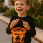 Halloween Goodie Bag with Handle Pumpkin Candy Baskets for Kids, Trick Or Treat Halloween Candy Bowl with Skeleton Party Decoration, Spooky Decoration Prop, Pumpkin Basket