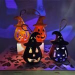 MPS My Party Suppliers Set of 2 Halloween Lamps, Halloween laltern, LED for Halloween Decoration, Halloween Hanging Decoration (Orange-Black Hanging Pumpkin lamp) - Image 2