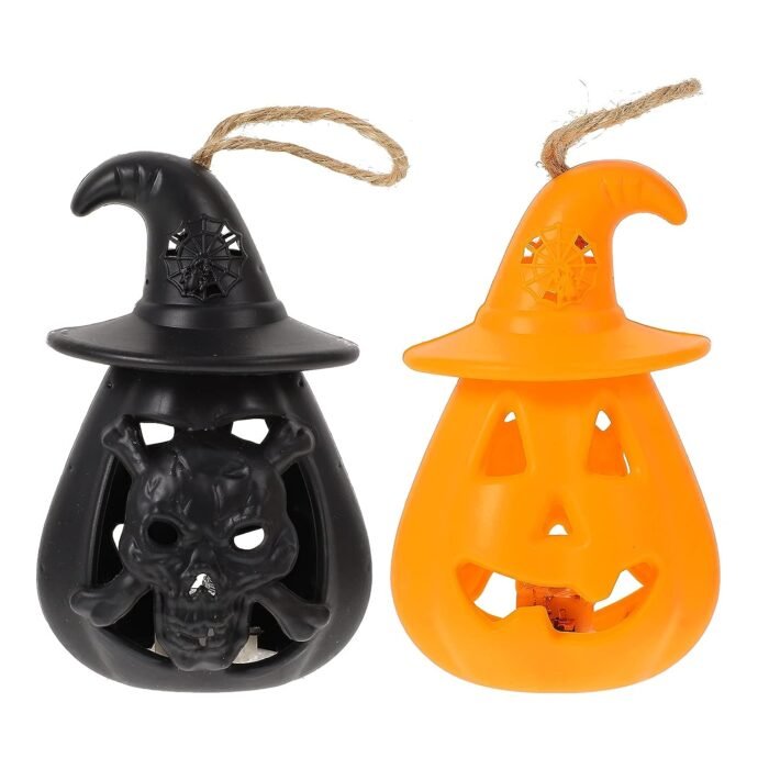 pumpkin ghost lantern5 MPS My Party Suppliers Set of 2 Halloween Lamps, Halloween laltern, LED for Halloween Decoration, Halloween Hanging Decoration (Orange-Black Hanging Pumpkin lamp) - Image 1