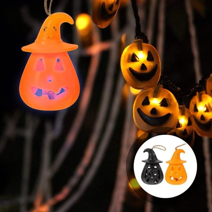 MPS My Party Suppliers Set of 2 Halloween Lamps, Halloween laltern, LED for Halloween Decoration, Halloween Hanging Decoration (Orange-Black Hanging Pumpkin lamp) - Image 5