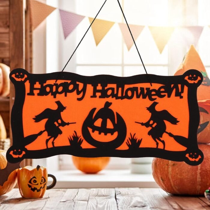 MPS My Party Suppliers 1 PCS Halloween Felt Hanging, Halloween Hanging Decorations- Happy Halloween Party Plate Banner Halloween Door Sign Felt Decoration, Front Door Decor Hanging Door Decoration Felt Party Wall - Image 3