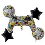 MPS My Party Suppliers Video Game Theme Birthday Party - Gaming Console Shape Foil Balloon (Gaming Black And White Balloons) Party Decoration Balloon, Set fo 5 Video Game Happy Birthday Foil Balloons