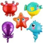MPS MY PARTY SUPPLIERS® Set of 5 Marine Theme Sea Animals Dolphins shark Whale puffer Fish Foil Balloons, water/Ocean Animal Décor, Under The Sea Balloons, Mermaid theme