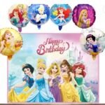 MPS MY PARTY SUPPLIERS® Set of 6 Princess Round Balloons with Back drop, Princess Balloons, Princess theme foil Balloon Birthday and princess theme party, fairy theme balloons