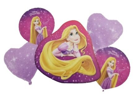 MPS MY PARTY SUPPLIERS® Set of 5 Purple Princess Cutout Balloon with Heart Balloons and Round Princess Balloons, Princess theme foil Balloon Birthday and princess theme party, fairy theme balloons