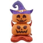 MPS My Party Suppliers Self Standing Halloween Pumpkin Foil Balloons, 58 inch Self Standing Pumpkin face with Hat Balloon, Pumpkin Ghost Party Decoration, Giant Halloween Party Balloon