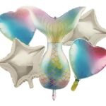 Set of 5 Mermaid Tail Birthday Balloons Party Supplies or Baby Shower Balloons Enchanted Mermaid Party Balloons Mermaid Tail Foil Balloon (Multicolor)