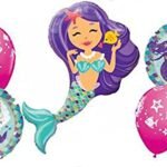 Set of 5 Big Size Mermaid Birthday Balloons Party Supplies or Baby Shower Balloons Enchanted Mermaid Party Balloons Mermaid Tail Foil Balloon (Multicolor)