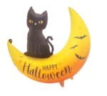 MPS My Party Suppliers 1pc Halloween Moon with Cat Foil Balloon 75 * 78cm, Halloween Balloons, Halloween Cat and Moon Foil Balloon, Black sitting on half moon, Horror night theme - Image 2
