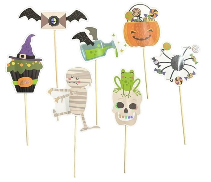 My Party Suppliers 12 PCS Halloween Photo PropsHalloween Paper ohoto Boot Pumpkin Shull Hat Bat Ghost Spider Paper Props - Image 2