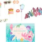 MPS My Party Suppliers 31pcs Mermaid theme Birthday kit, latex Balloons. Mermaid birthday poster. mermaid photo booth props. Under the Sea/Marine, Princess balloon Theme Decorations.