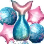 Big Size Mermaid Birthday Balloons Party Supplies Enchanted Mermaid Party Balloons Mermaid Tail Foil Balloon, Mermaid Theme Balloon, Mermaid Balloon for Decoration (Set of 5)-Multicolor