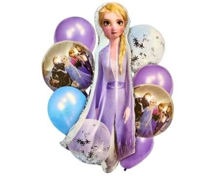 MPS MY PARTY SUPPLIERS® Set of 9 Frozen foil Balloon, Princess themed party supplies, purple latex balloons, Frozen elsa balloons for decoration, Princess theme decoration, round balloon (purple)