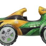 MPS My Party Suppliers Self Standing Racing Car Foil Balloon, Sports Car Balloons for kids Party Decoration, Racing Car Shape Foil Balloon, Car, Transportation Themed Parties (Yellow-Green car)