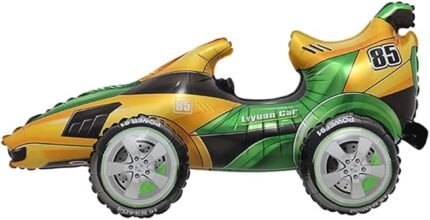 MPS My Party Suppliers Self Standing Racing Car Foil Balloon, Sports Car Balloons for kids Party Decoration, Racing Car Shape Foil Balloon, Car, Transportation Themed Parties (Yellow-Green car)