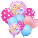 MPS MY PARTY SUPPLIERS® Set of 9 Princess foil Balloons, Princess themed party supplies, Blue latex balloons, pink polka dot balloons, Princess theme decoration backdrop, heart balloon (pink)