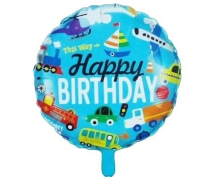 MPS MY PARTY SUPPLIERS® 1pc blue round balloon for Birthday Decorations, transport theme Printed balloon 18inch, birthday balloons, transport construction theme balloon decoration