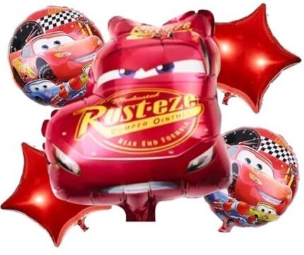MPS MY PARTY SUPPLIERS® Set of 5 Cartoon Race Car Lightning McQueen Foil Balloons for kids Birthday Decoration Red Star Balloons Vehicle Transport Truck theme