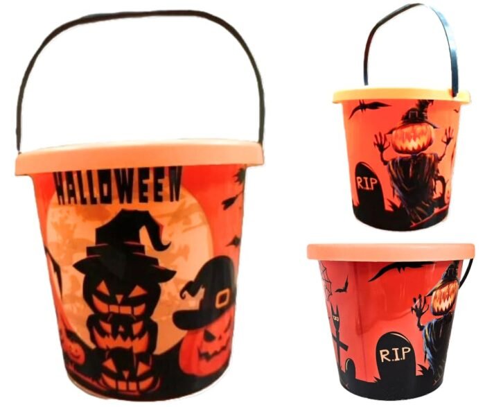 MPS My Party Suppliers 1 pc. Pumpkin Basket with Strap, Candy Jar, Pumpkin Candy Bucket/Basket Halloween Decor, Halloween Pumpkin Bucket Orange, Halloween Candy Basket for Kids, Halloween Decoration - Image 1