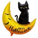 MPS My Party Suppliers 1pc Halloween Moon with Cat Foil Balloon 75 * 78cm, Halloween Balloons, Halloween Cat and Moon Foil Balloon, Black sitting on half moon, Horror night theme