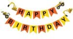 MPS MY PARTY SUPPLIERS® 1pc Construction theme red and yellow color happy birthday banner with excavator cut outs, kids birthday decor ideas at home (yellow-red)