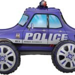 MPS My Party Suppliers 1pc Self standing Purple Police Car Foil Balloon for kids, Car shape foil Balloons for kids Party Decoration, Vehicle balloon, Transportation Theme, Police car balloon