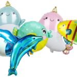 MPS MY PARTY SUPPLIERS® Set of 6 Marine Theme Sea Animals Dolphins shark Whale puffer Fish Foil Balloons, water/Ocean Animal Décor, Under The Sea Balloons, Sea Animal Party Supplies, Mermaid theme
